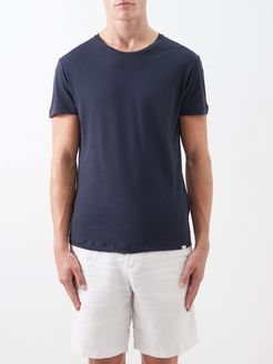 Ob-t Cotton-jersey T-shirt - Mens - Navy