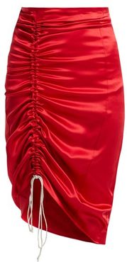 Gathered Silk-satin Pencil Skirt - Womens - Red