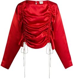 Ruched Silk-satin Blouse - Womens - Red