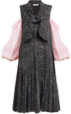 Polka-dot Cold-shoulder Dress - Womens - Black Multi