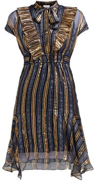 Metallic Striped Silk-blend Chiffon Dress - Womens - Gold Multi