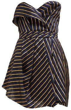 Strapless Striped Organza Mini Dress - Womens - Navy Multi