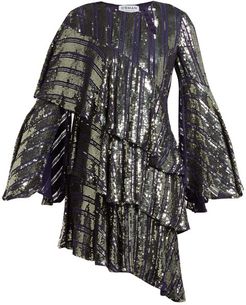 Tina Sequin Asymmetric-tiered Dress - Womens - Dark Grey