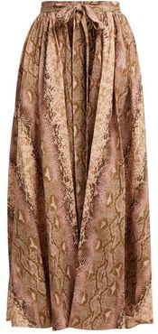 Python-print High-rise Linen Maxi Skirt - Womens - Pink Print