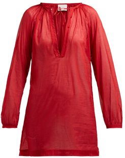 Floreana V-neck Cotton Tunic - Womens - Red