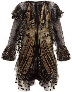 Exoskeleton Embroidered-tulle Dress - Womens - Black Multi