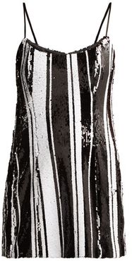 Striped Sequinned Mini Dress - Womens - Black White