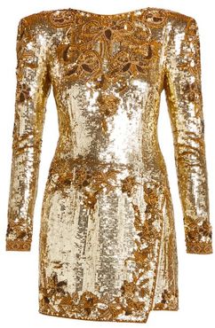 Sequinned-silk Mini Dress - Womens - Gold