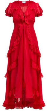 Ruffle-trimmed Chiffon Dress - Womens - Burgundy