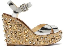 Almericca 120 Cork Lamé Studded Wedge Sandals - Womens - Silver Gold