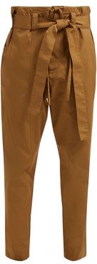 Belted High-rise Cotton-gabardine Trousers - Womens - Brown