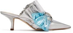 Ruched Lamé & Pvc Kitten-heel Mules - Womens - Silver Multi