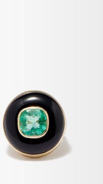 Lollipop 14kt Gold, Onyx & Emerald Ring - Womens - Green