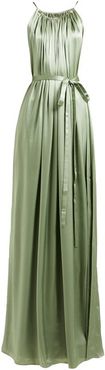 Maldives Gathered-neck Silk-satin Gown - Womens - Light Green