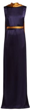 Electra Draped Satin Gown - Womens - Navy Multi