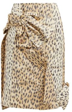 Brooch-embellished Leopard-print Silk Skirt - Womens - Leopard