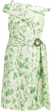 Crystal-buckle Floral-print Taffeta Dress - Womens - Green White