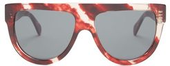 Shadow D-frame Marbled Acetate Sunglasses - Womens - Red