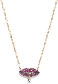 Pierced Lips 18kt Gold & Ruby Necklace - Womens - Yellow Gold