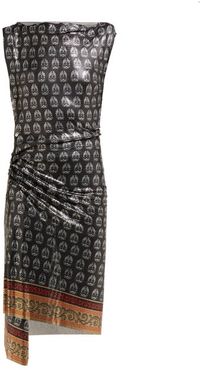 Yucca-print Ruched Chainmail Dress - Womens - Black Multi