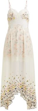 Floral-embroidered Chiffon And Satin Dress - Womens - White Multi
