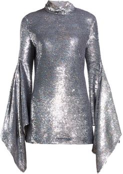 Gaia Drape-sleeve Sequinned Mini Dress - Womens - Silver