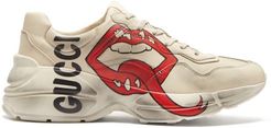Rhyton Mouth And Logo-print Leather Trainers - Womens - Ivory