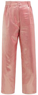 Diva Metallic High-rise Silk-blend Trousers - Womens - Pink Multi