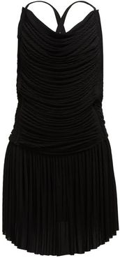 Ruched Plissé Mini Dress - Womens - Black