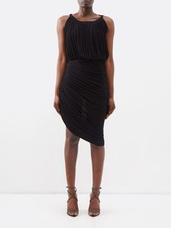 Micro-pleated Draped Chiffon Midi Dress - Womens - Black