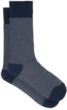 Fabian Herringbone Cotton-blend Socks - Mens - Blue