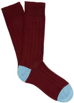 Scott Nichol Oxford Ribbed-knit Socks - Mens - Burgundy