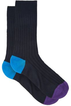 Portbello Ribbed-knit Socks - Mens - Navy