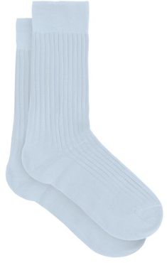 Danvers Ribbed-knit Cotton-blend Socks - Mens - Blue
