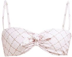 Geometric-print Technical-cloqué Bikini Top - Womens - Pink