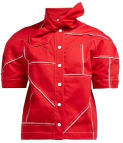 Tie-neck Denim Shirt - Womens - Red