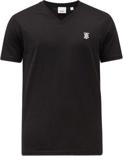 Monogram-embroidered V-neck Cotton T-shirt - Mens - Black