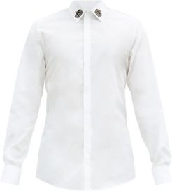 Crown-embroidered Cotton-blend Shirt - Mens - White