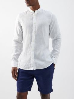 Stand-collar Linen Shirt - Mens - White