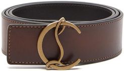 Monogram-buckle Leather Belt - Mens - Brown