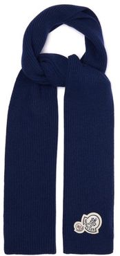 Logo-patch Wool-blend Ribbed Scarf - Mens - Blue