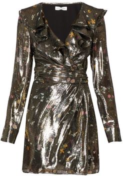 Lennox Floral-print Silk-blend Lamé Mini Dress - Womens - Gold Multi
