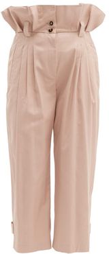 Paperbag-waist Cotton-blend Trousers - Womens - Pink