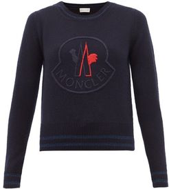 Logo-embroidered Wool-blend Sweater - Womens - Navy Multi