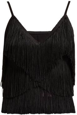 Tiered-fringe Stretch-jersey Crop Top - Womens - Black