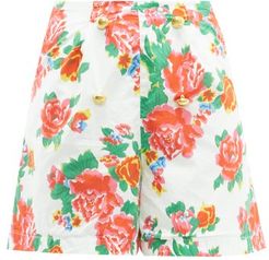 Reese High-rise Floral-print Cotton-voile Shorts - Womens - White Print