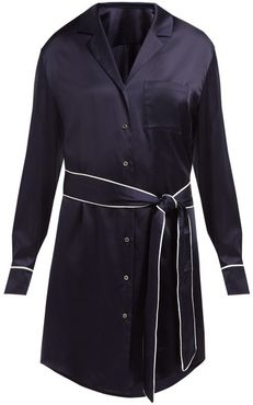 Roustian Silk-satin Shirt Dress - Womens - Navy