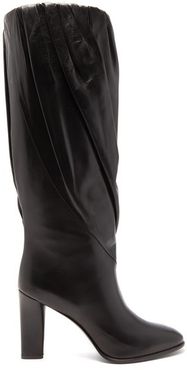 Gathered Knee-high Leather Boots - Womens - Black