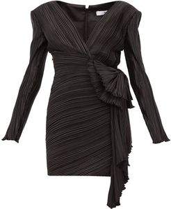 Bow-embellished Plissé-satin Mini Dress - Womens - Black