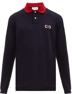 GG-embroidered Cotton-blend Polo Shirt - Mens - Navy